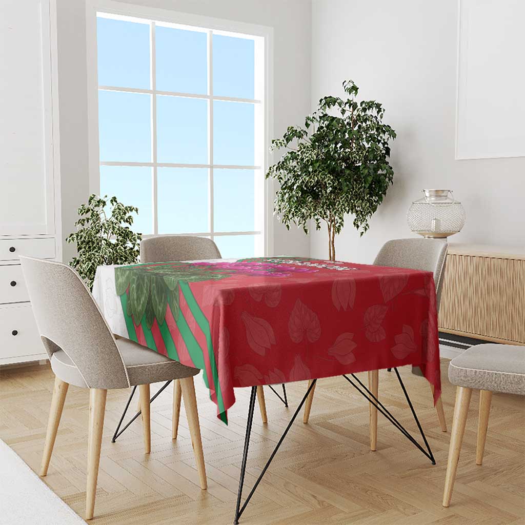 Lebanon Cyclamen Flower Tablecloth with Patriotic Colors and Inspirational Quote