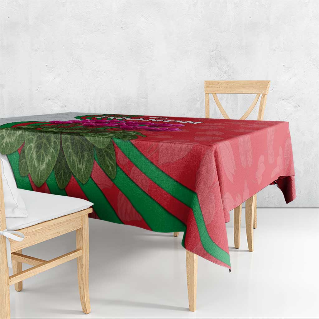 Lebanon Cyclamen Flower Tablecloth with Patriotic Colors and Inspirational Quote