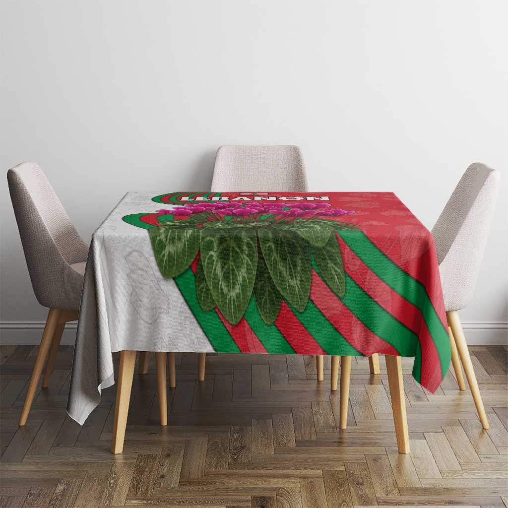 Lebanon Cyclamen Flower Tablecloth with Patriotic Colors and Inspirational Quote