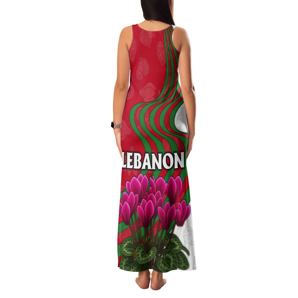 Lebanon Cyclamen Flower Tank Maxi Dress with Patriotic Colors and Inspirational Quote
