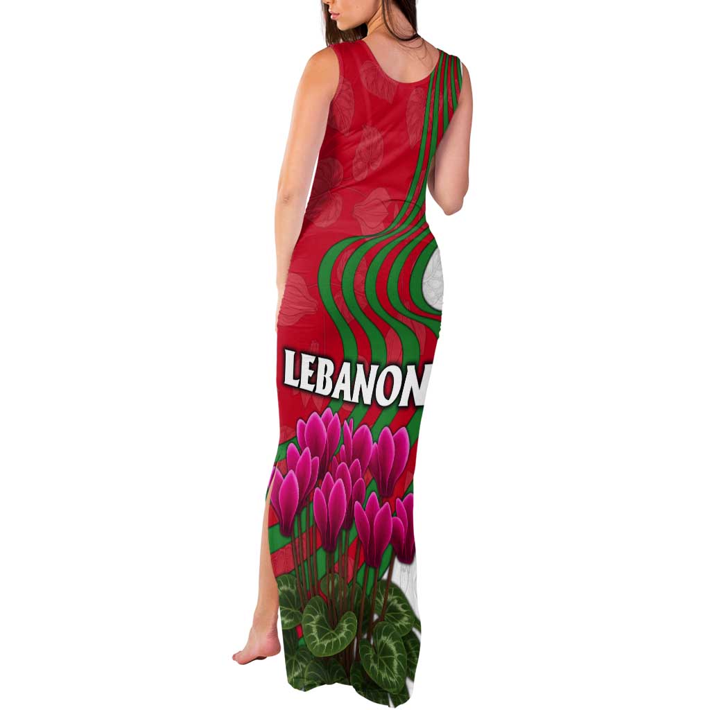 Lebanon Cyclamen Flower Tank Maxi Dress with Patriotic Colors and Inspirational Quote