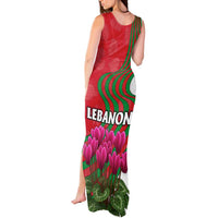 Lebanon Cyclamen Flower Tank Maxi Dress with Patriotic Colors and Inspirational Quote
