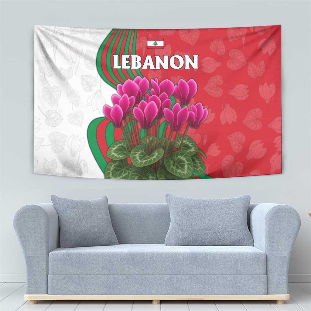 Lebanon Cyclamen Flower Tapestry with Patriotic Colors and Inspirational Quote