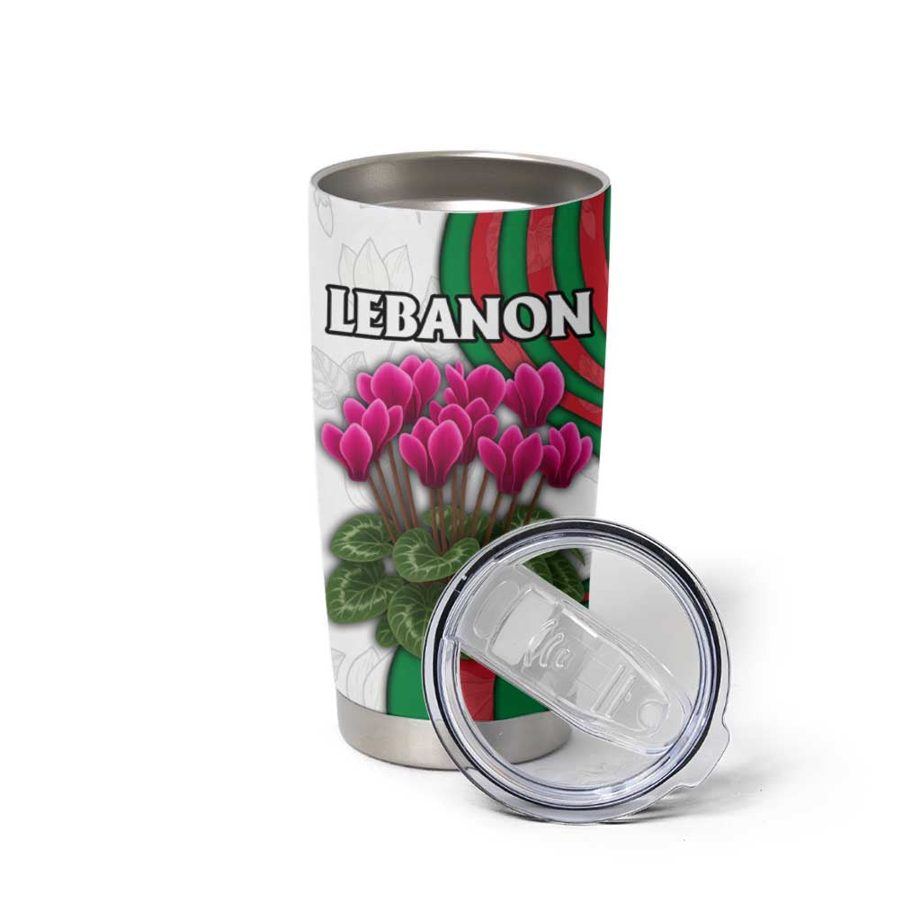Lebanon Cyclamen Flower Tumbler Cup with Patriotic Colors and Inspirational Quote