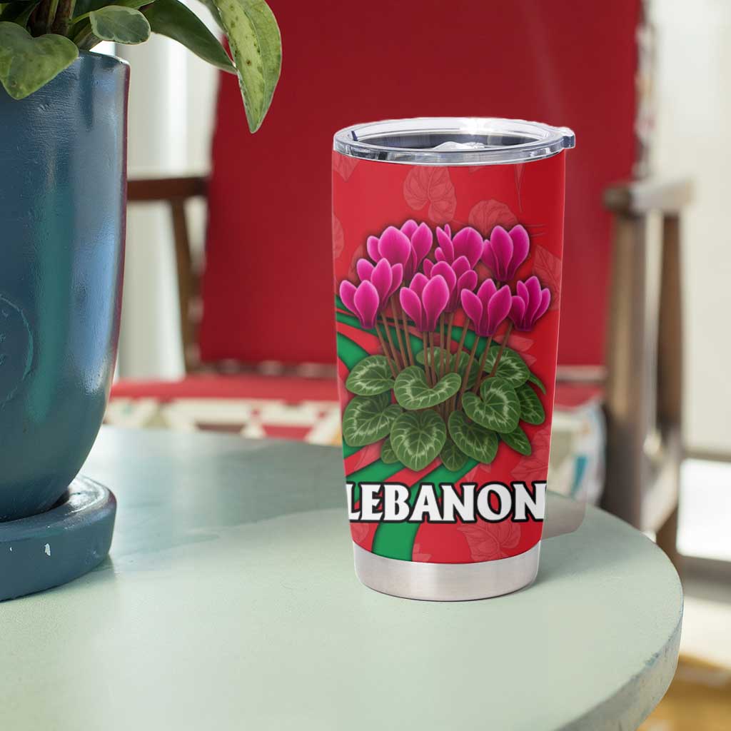 Lebanon Cyclamen Flower Tumbler Cup with Patriotic Colors and Inspirational Quote