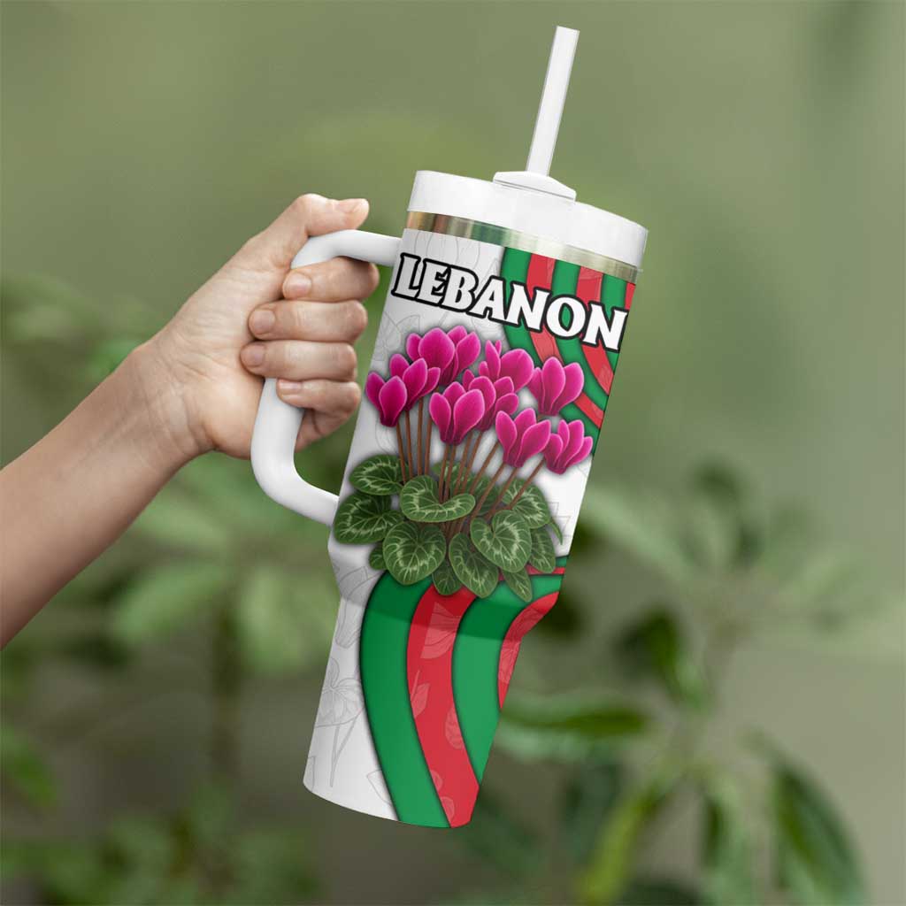Lebanon Cyclamen Flower Tumbler With Handle with Patriotic Colors and Inspirational Quote