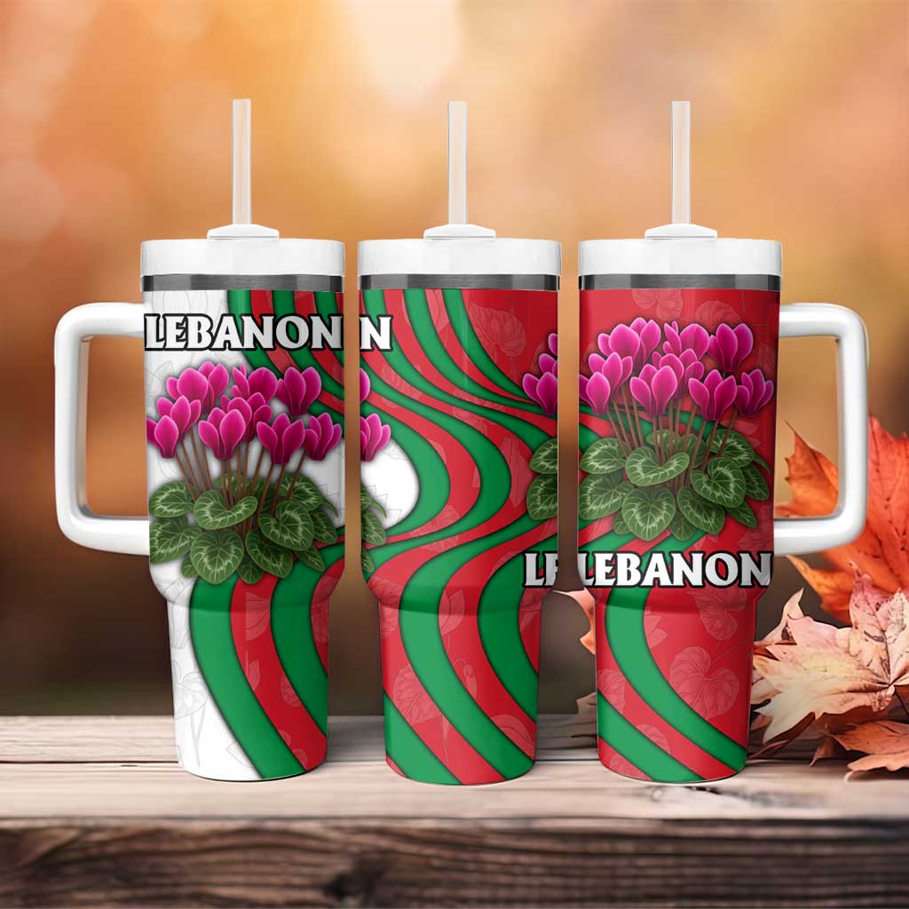Lebanon Cyclamen Flower Tumbler With Handle with Patriotic Colors and Inspirational Quote