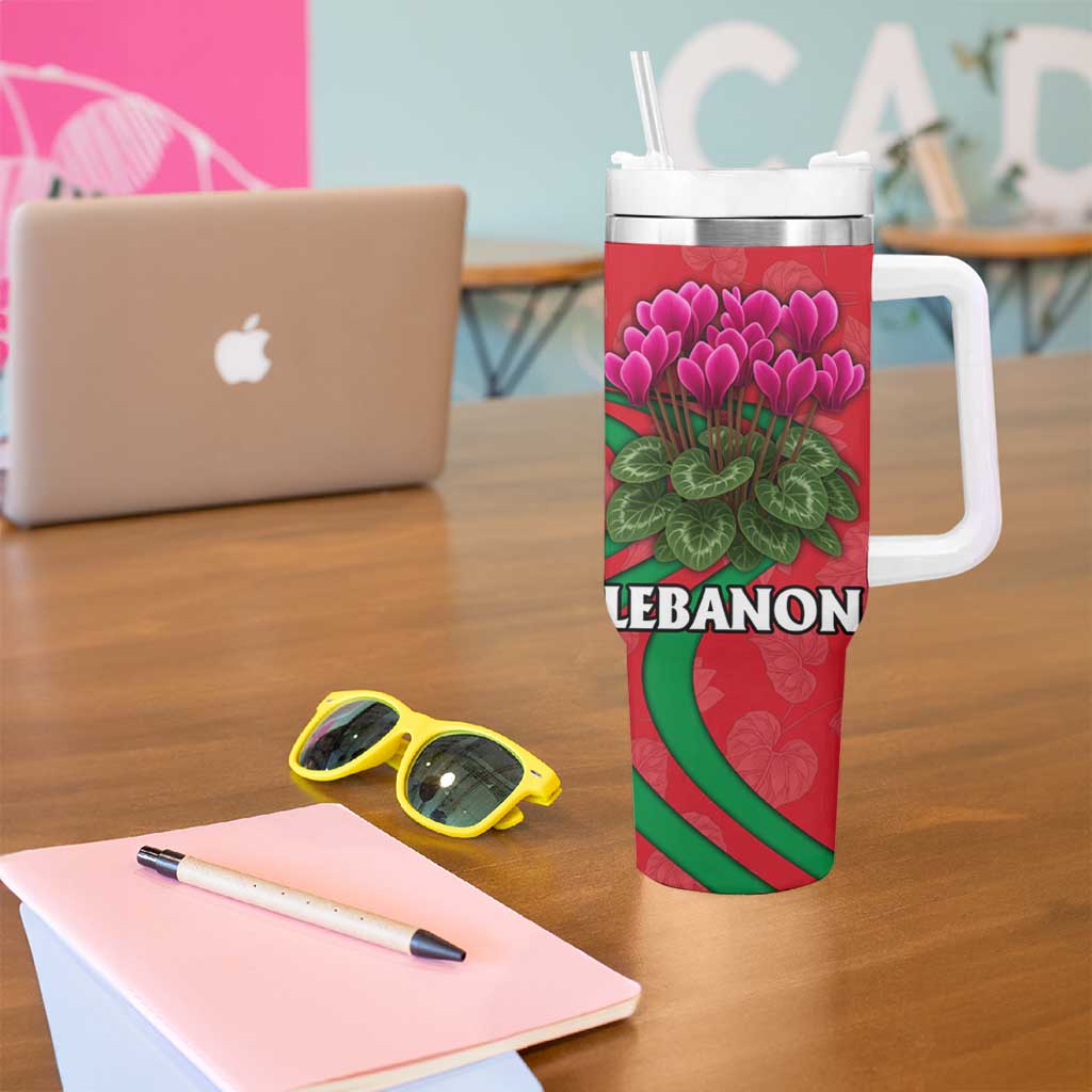 Lebanon Cyclamen Flower Tumbler With Handle with Patriotic Colors and Inspirational Quote