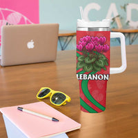 Lebanon Cyclamen Flower Tumbler With Handle with Patriotic Colors and Inspirational Quote