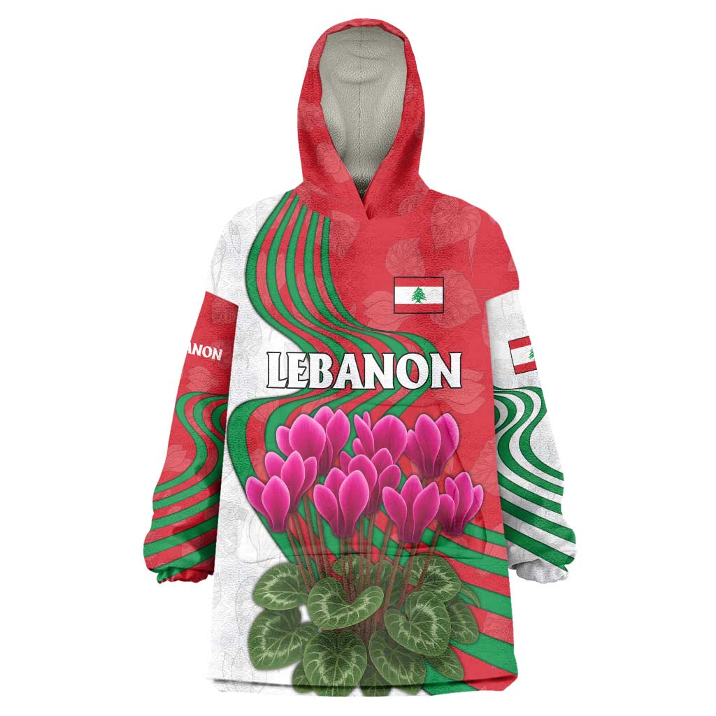 Lebanon Cyclamen Flower Wearable Blanket Hoodie with Patriotic Colors and Inspirational Quote