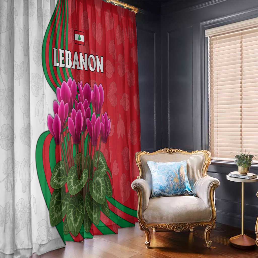 Lebanon Cyclamen Flower Window Curtain with Patriotic Colors and Inspirational Quote