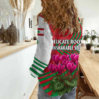 Lebanon Cyclamen Flower Women Casual Shirt with Patriotic Colors and Inspirational Quote
