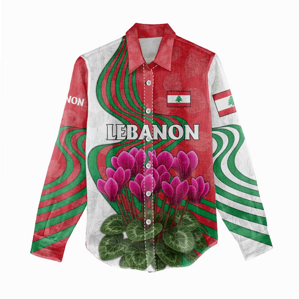 Lebanon Cyclamen Flower Women Casual Shirt with Patriotic Colors and Inspirational Quote