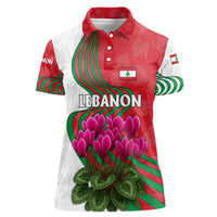 Lebanon Cyclamen Flower Women Polo Shirt with Patriotic Colors and Inspirational Quote