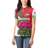 Lebanon Cyclamen Flower Women Polo Shirt with Patriotic Colors and Inspirational Quote