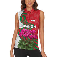 Lebanon Cyclamen Flower Women Sleeveless Polo Shirt with Patriotic Colors and Inspirational Quote