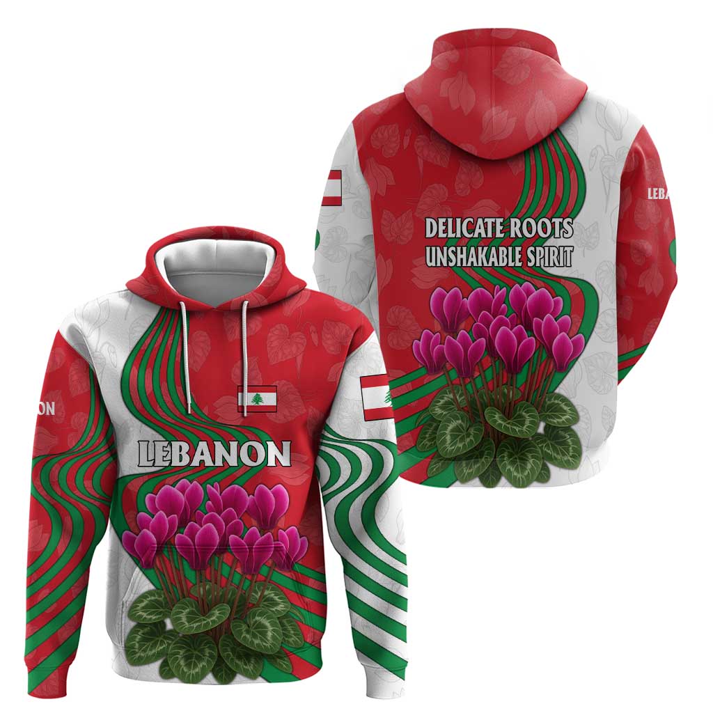 Lebanon Cyclamen Flower Zip Hoodie with Patriotic Colors and Inspirational Quote