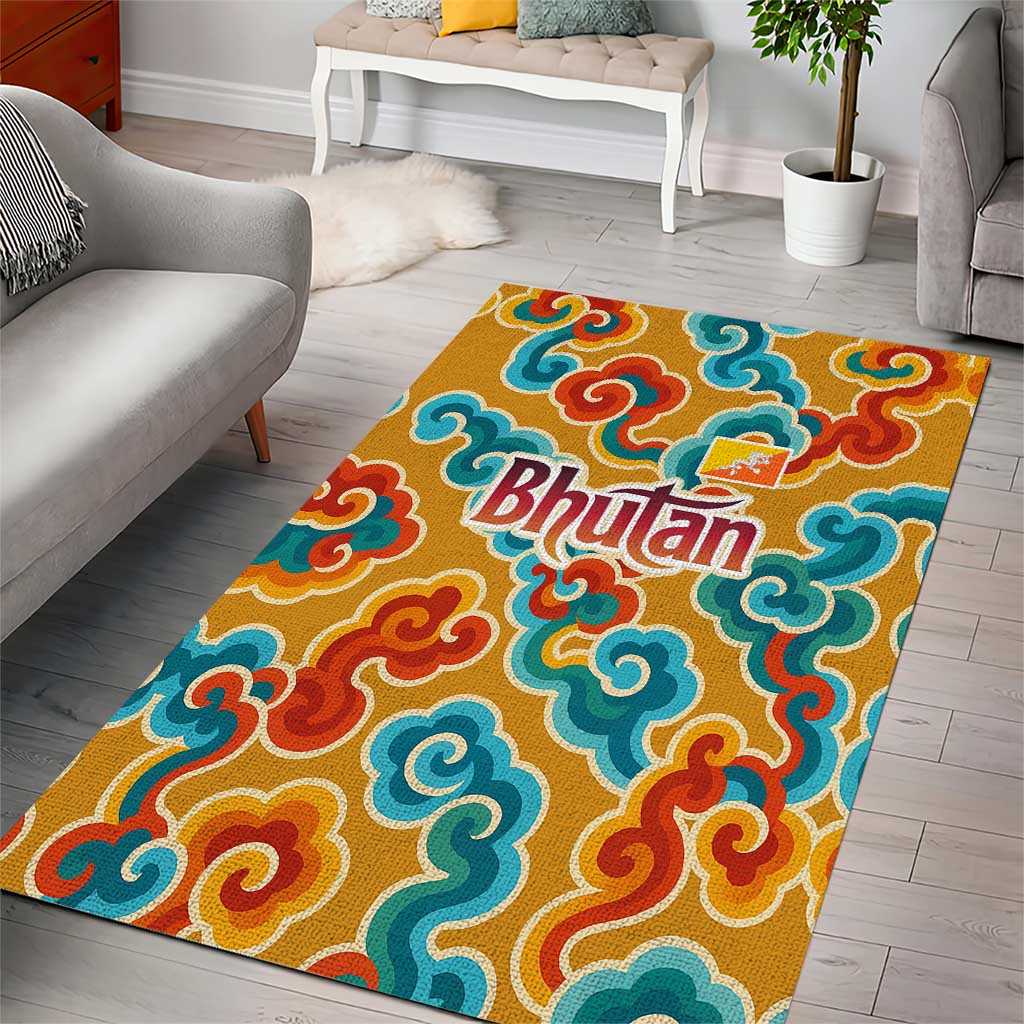 Bhutan Dragon Area Rug with Traditional Cloud Motif in Vibrant Himalayan Colors