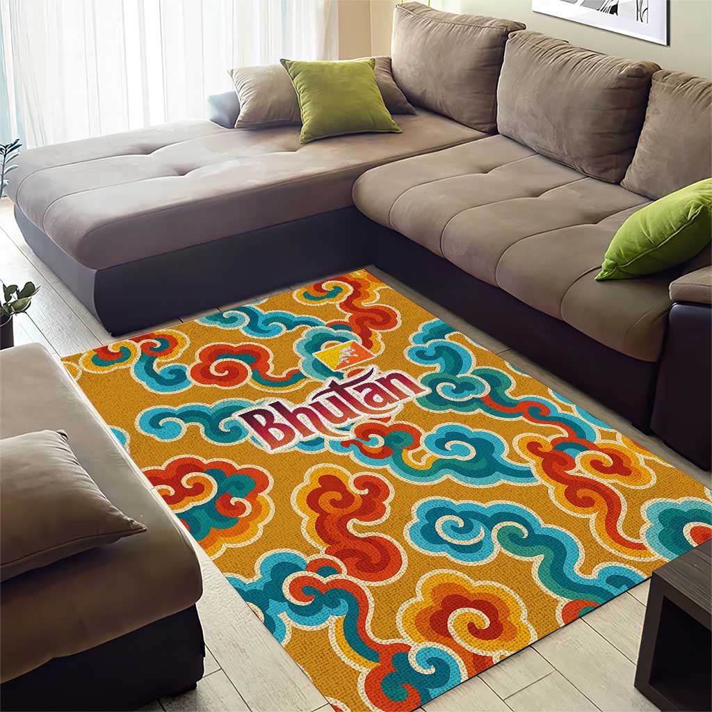 Bhutan Dragon Area Rug with Traditional Cloud Motif in Vibrant Himalayan Colors