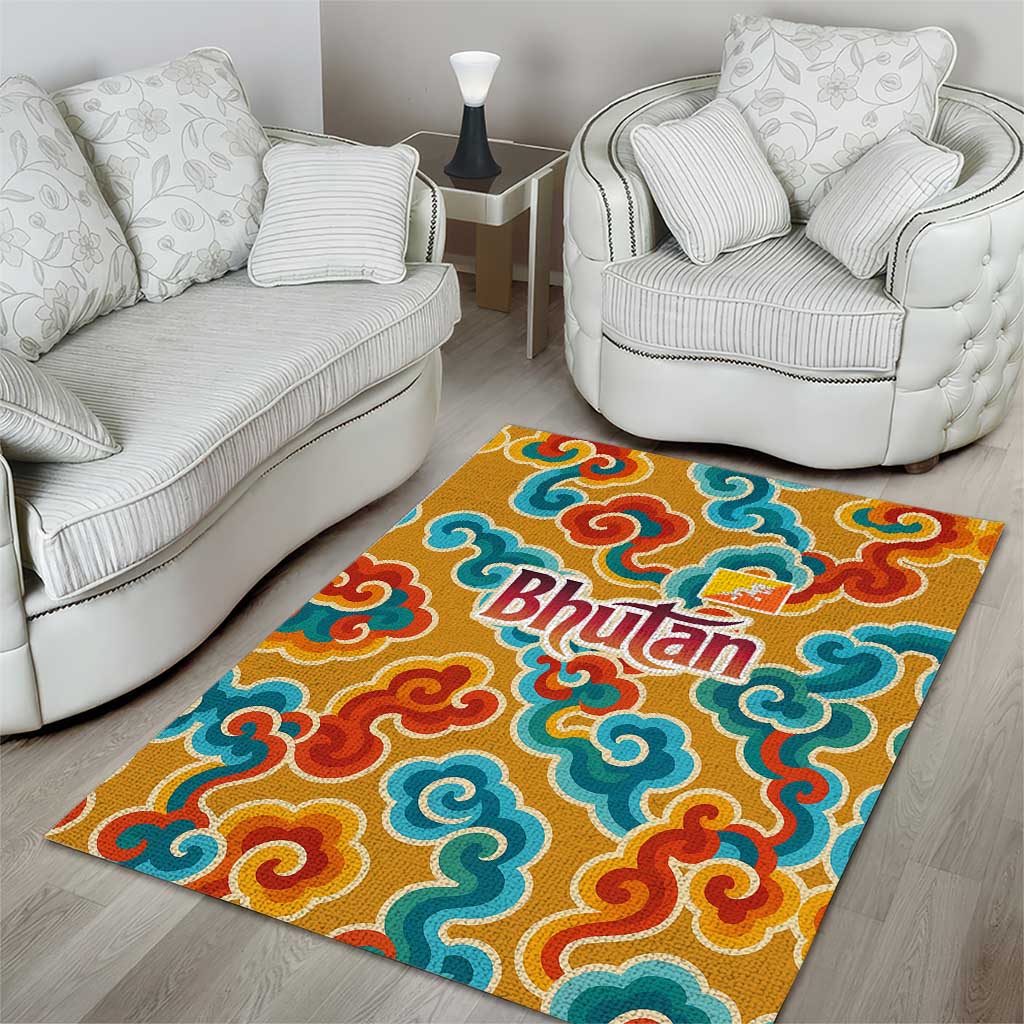 Bhutan Dragon Area Rug with Traditional Cloud Motif in Vibrant Himalayan Colors