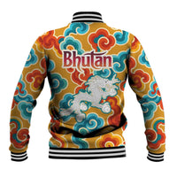 Bhutan Dragon Baseball Jacket with Traditional Cloud Motif in Vibrant Himalayan Colors