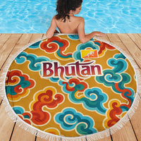 Bhutan Dragon Beach Blanket with Traditional Cloud Motif in Vibrant Himalayan Colors