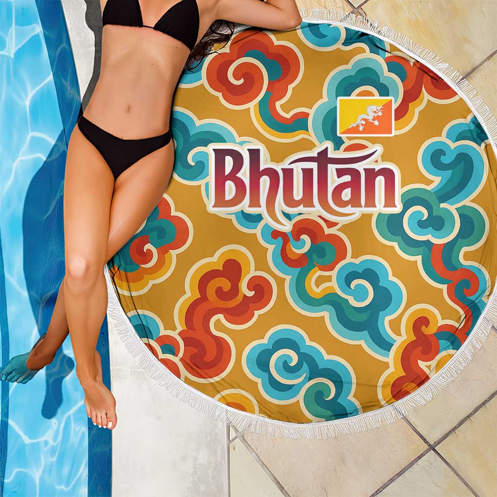 Bhutan Dragon Beach Blanket with Traditional Cloud Motif in Vibrant Himalayan Colors