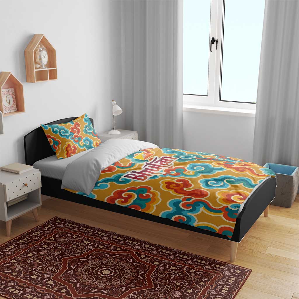 Bhutan Dragon Bedding Set with Traditional Cloud Motif in Vibrant Himalayan Colors