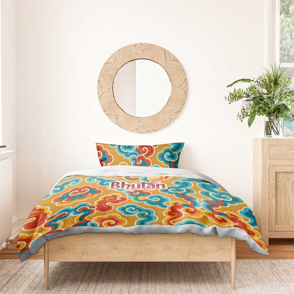 Bhutan Dragon Bedding Set with Traditional Cloud Motif in Vibrant Himalayan Colors