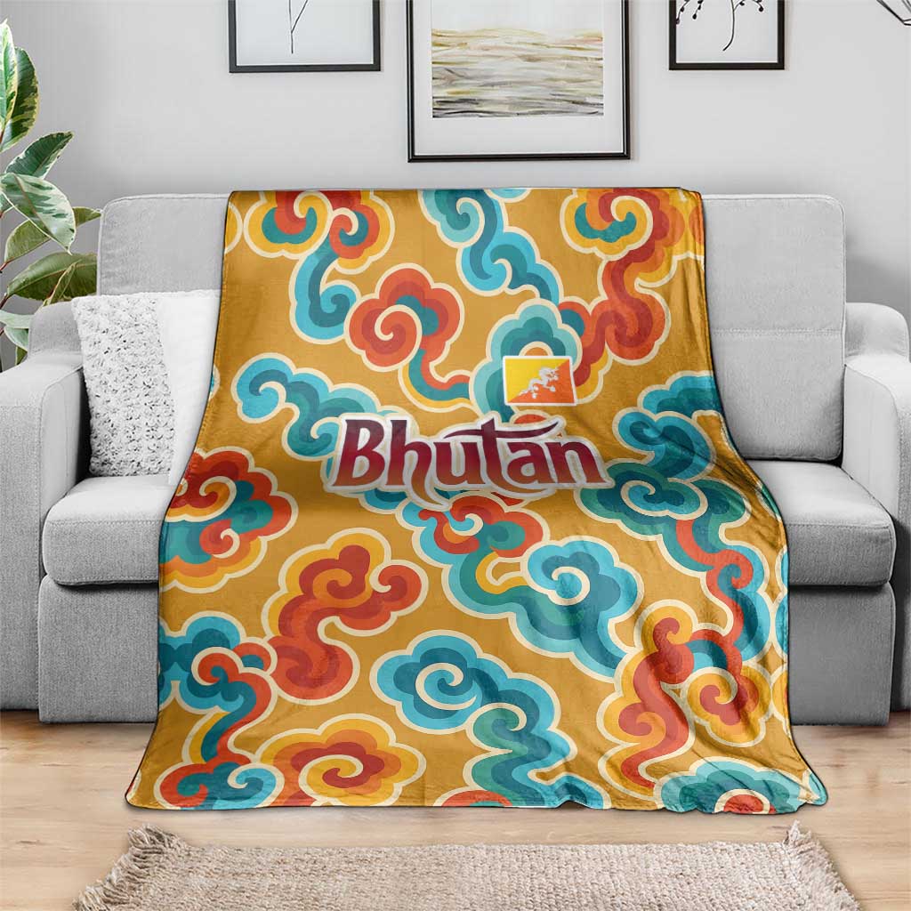Bhutan Dragon Blanket with Traditional Cloud Motif in Vibrant Himalayan Colors