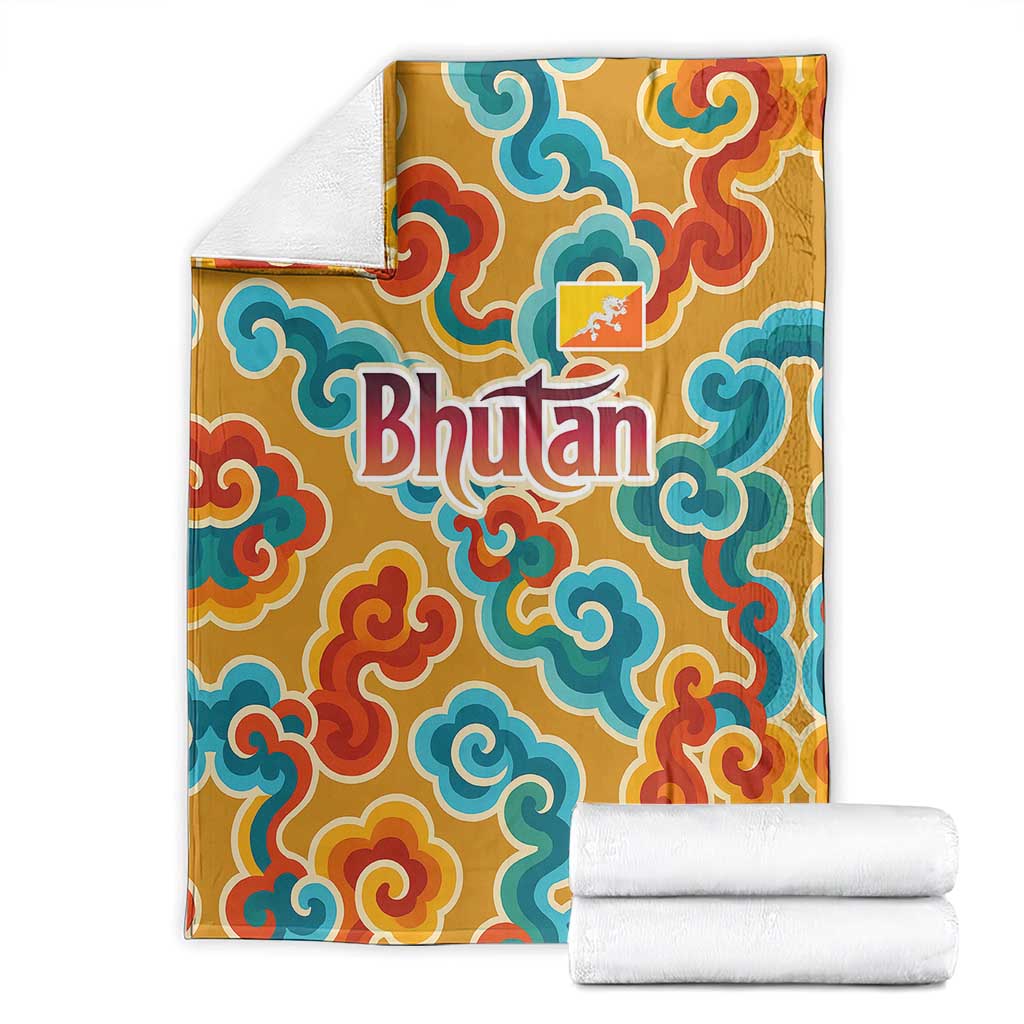 Bhutan Dragon Blanket with Traditional Cloud Motif in Vibrant Himalayan Colors