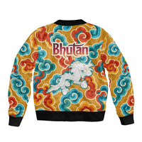 Bhutan Dragon Bomber Jacket with Traditional Cloud Motif in Vibrant Himalayan Colors