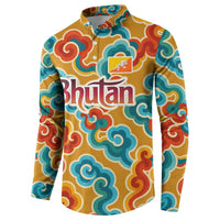 Bhutan Dragon Button Sweatshirt with Traditional Cloud Motif in Vibrant Himalayan Colors