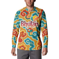 Bhutan Dragon Button Sweatshirt with Traditional Cloud Motif in Vibrant Himalayan Colors