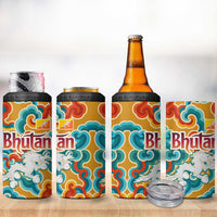 Bhutan Dragon 4 in 1 Can Cooler Tumbler with Traditional Cloud Motif in Vibrant Himalayan Colors