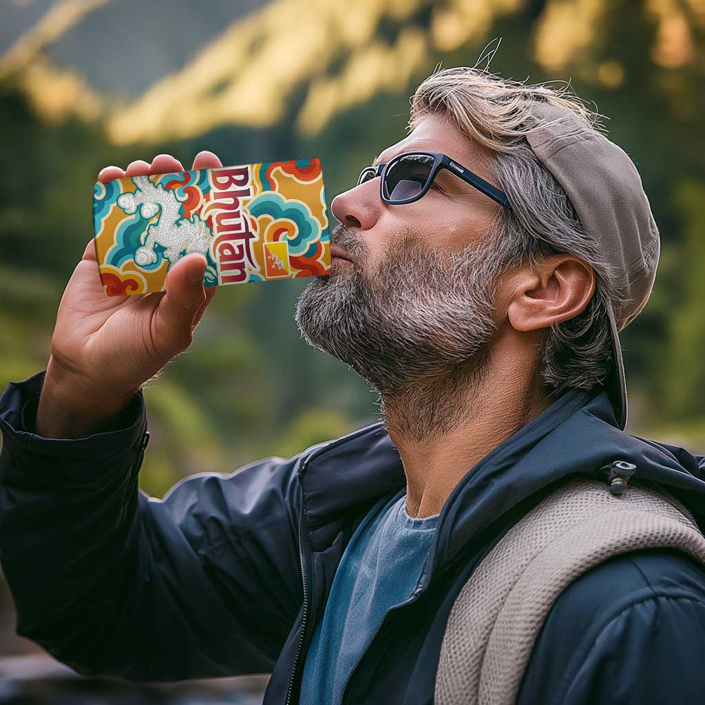 Bhutan Dragon 4 in 1 Can Cooler Tumbler with Traditional Cloud Motif in Vibrant Himalayan Colors