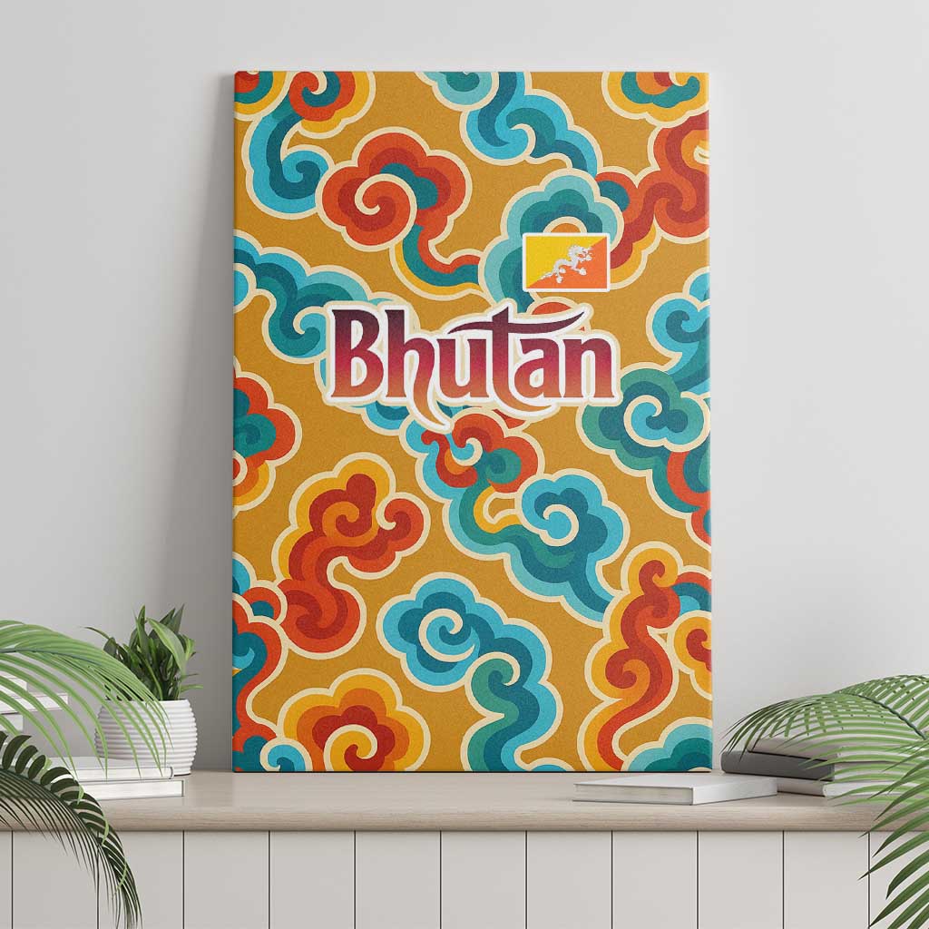 Bhutan Dragon Canvas Wall Art with Traditional Cloud Motif in Vibrant Himalayan Colors