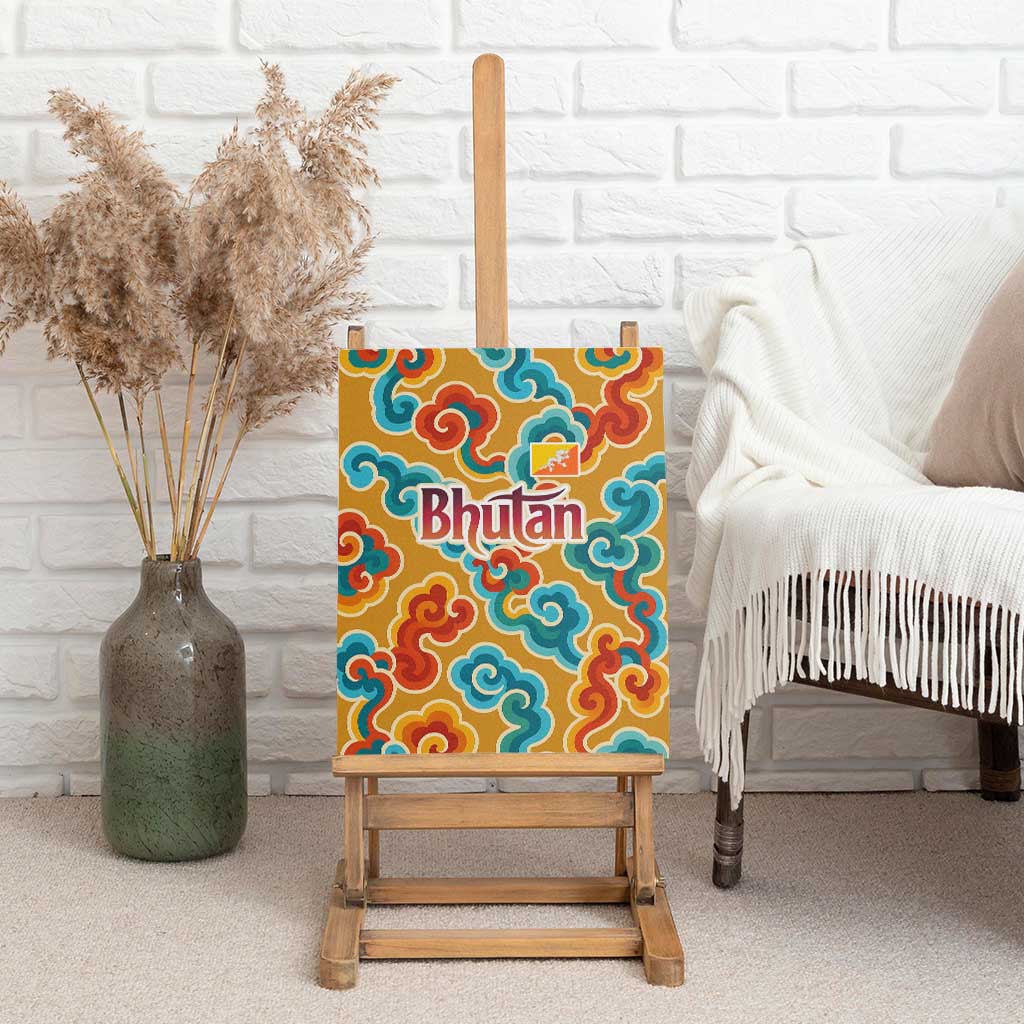 Bhutan Dragon Canvas Wall Art with Traditional Cloud Motif in Vibrant Himalayan Colors
