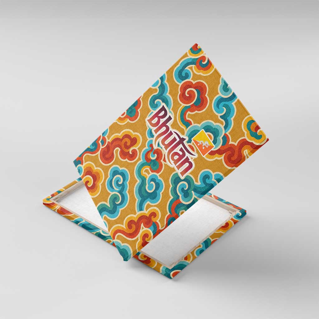 Bhutan Dragon Canvas Wall Art with Traditional Cloud Motif in Vibrant Himalayan Colors