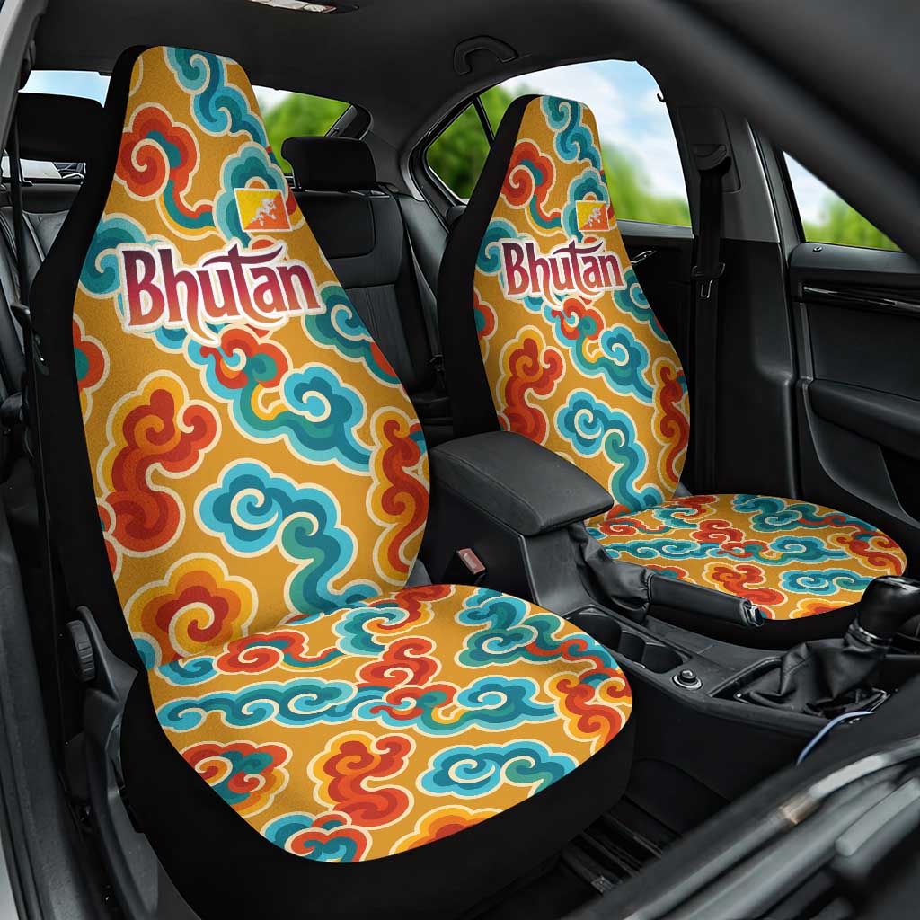 Bhutan Dragon Car Seat Cover with Traditional Cloud Motif in Vibrant Himalayan Colors