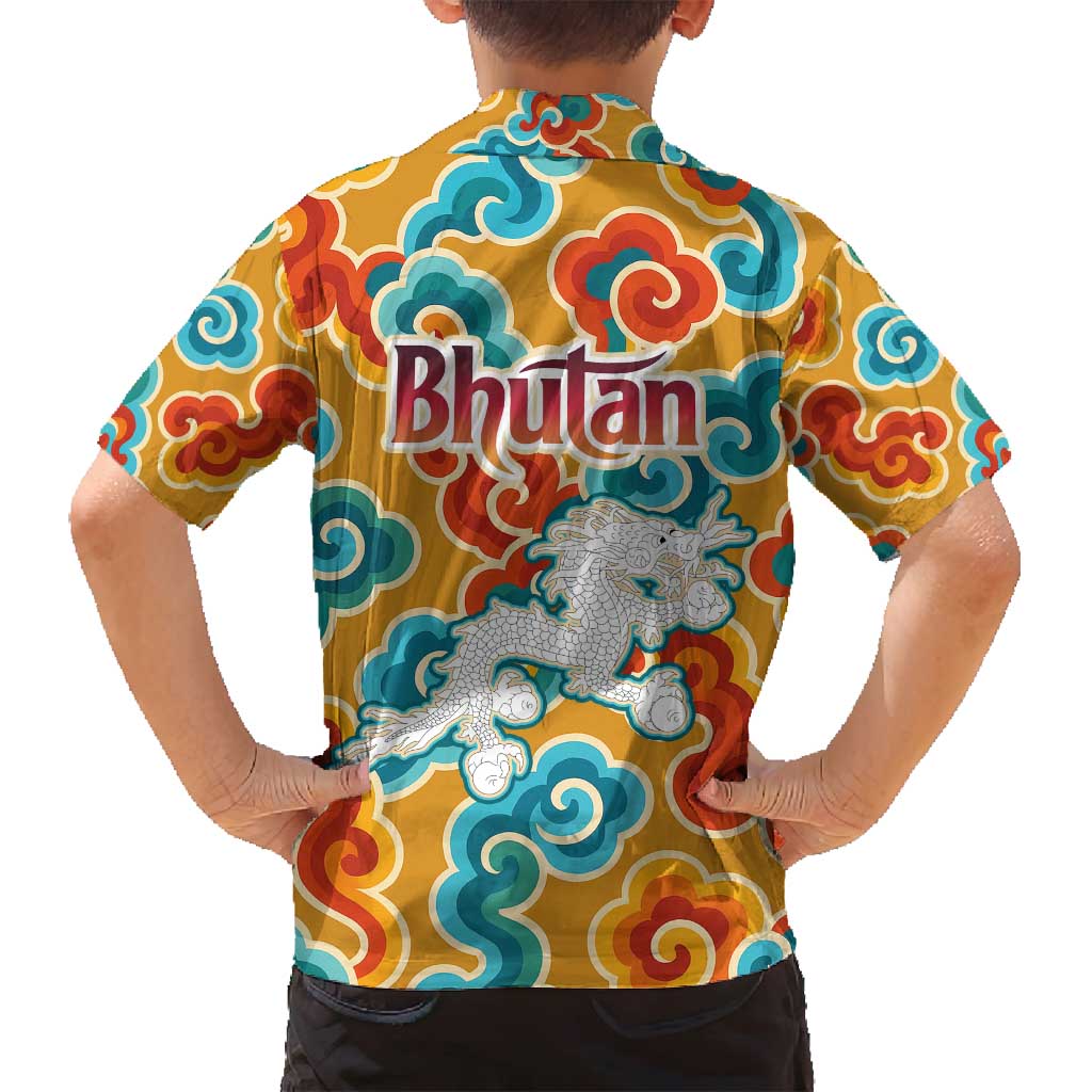 Bhutan Dragon Family Matching Long Sleeve Bodycon Dress and Hawaiian Shirt with Traditional Cloud Motif in Vibrant Himalayan Colors
