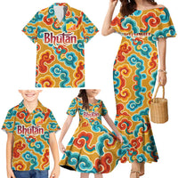 Bhutan Dragon Family Matching Mermaid Dress and Hawaiian Shirt with Traditional Cloud Motif in Vibrant Himalayan Colors