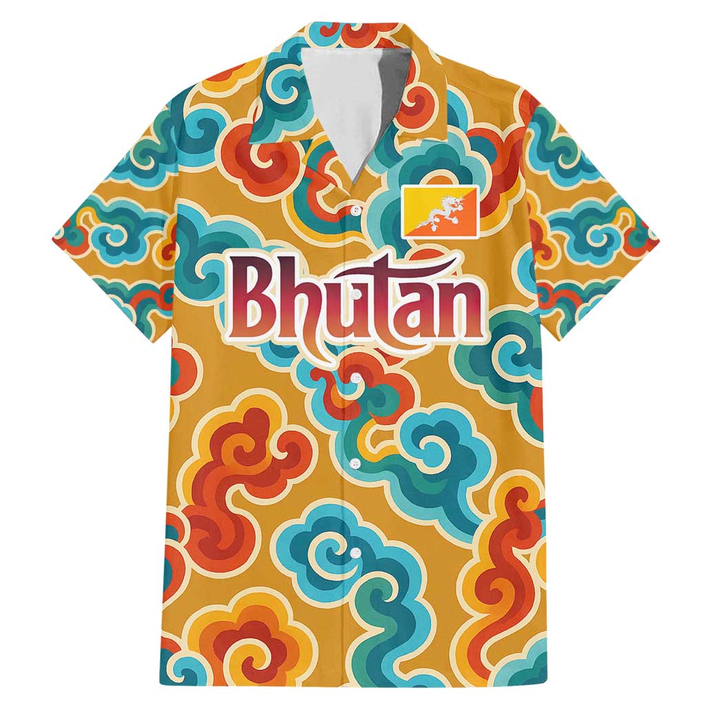 Bhutan Dragon Family Matching Mermaid Dress and Hawaiian Shirt with Traditional Cloud Motif in Vibrant Himalayan Colors