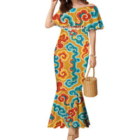 Bhutan Dragon Family Matching Mermaid Dress and Hawaiian Shirt with Traditional Cloud Motif in Vibrant Himalayan Colors