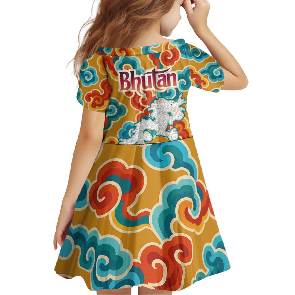 Bhutan Dragon Family Matching Off Shoulder Maxi Dress and Hawaiian Shirt with Traditional Cloud Motif in Vibrant Himalayan Colors
