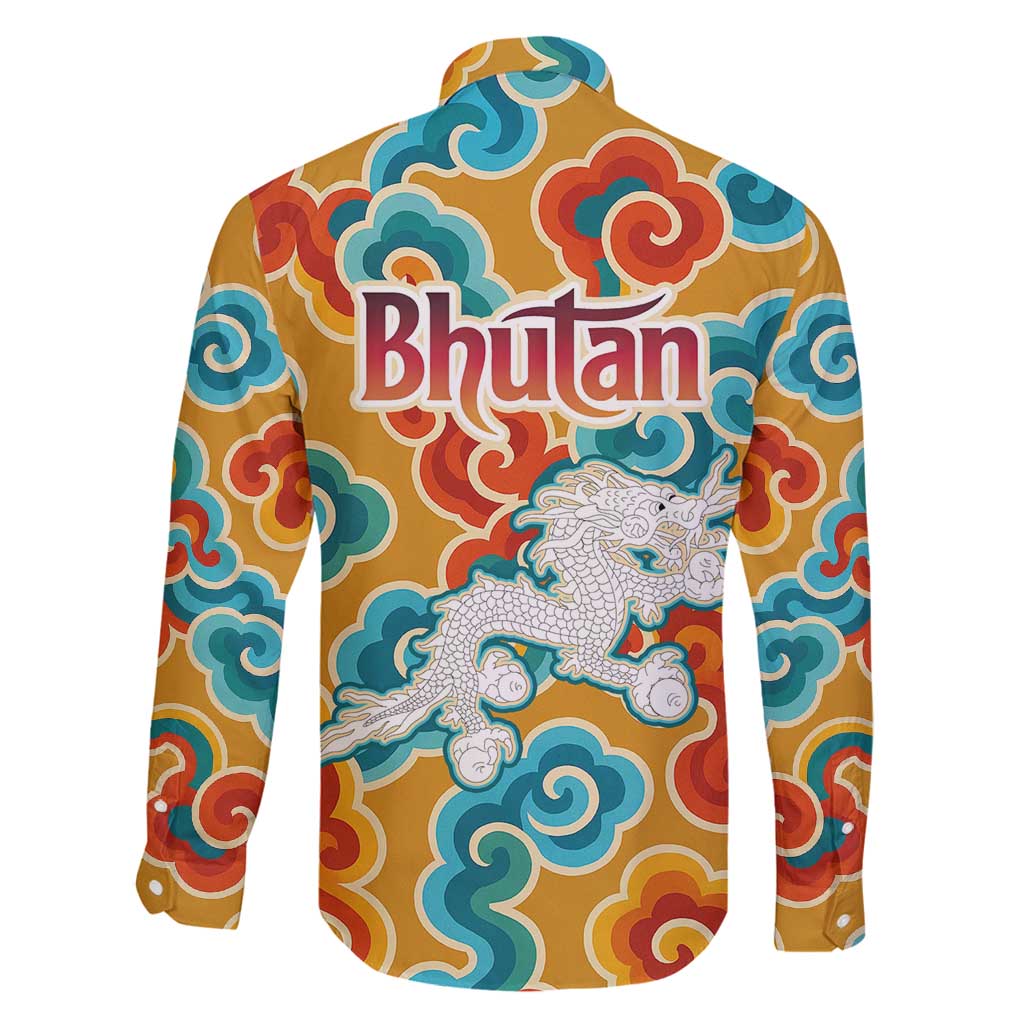 Bhutan Dragon Family Matching Off Shoulder Maxi Dress and Hawaiian Shirt with Traditional Cloud Motif in Vibrant Himalayan Colors