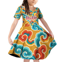 Bhutan Dragon Family Matching Off Shoulder Short Dress and Hawaiian Shirt with Traditional Cloud Motif in Vibrant Himalayan Colors