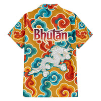 Bhutan Dragon Family Matching Off Shoulder Short Dress and Hawaiian Shirt with Traditional Cloud Motif in Vibrant Himalayan Colors