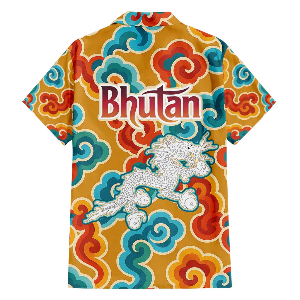 Bhutan Dragon Family Matching Puletasi and Hawaiian Shirt with Traditional Cloud Motif in Vibrant Himalayan Colors