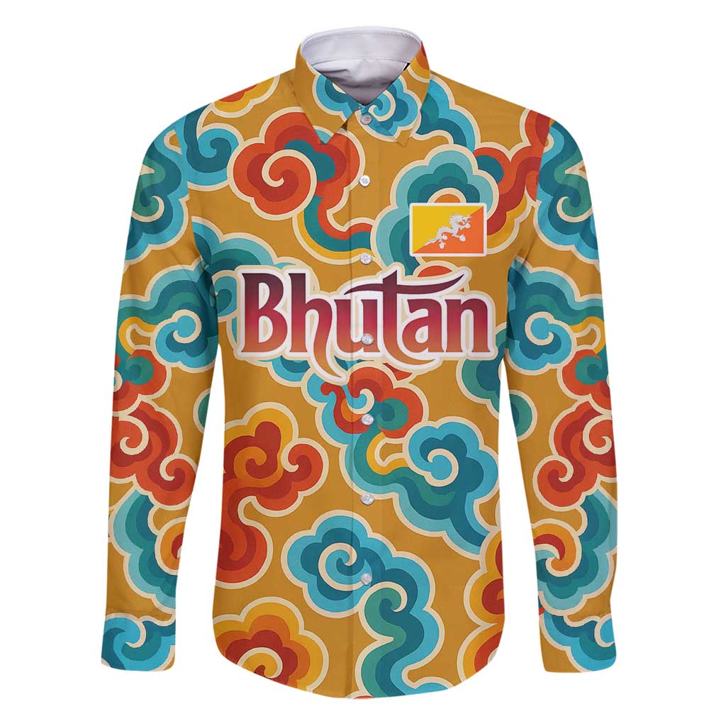 Bhutan Dragon Family Matching Puletasi and Hawaiian Shirt with Traditional Cloud Motif in Vibrant Himalayan Colors